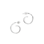 Chorthip spiral hoop raindrop earrings with delicate, curved design and shiny metallic finish, hanging gracefully.