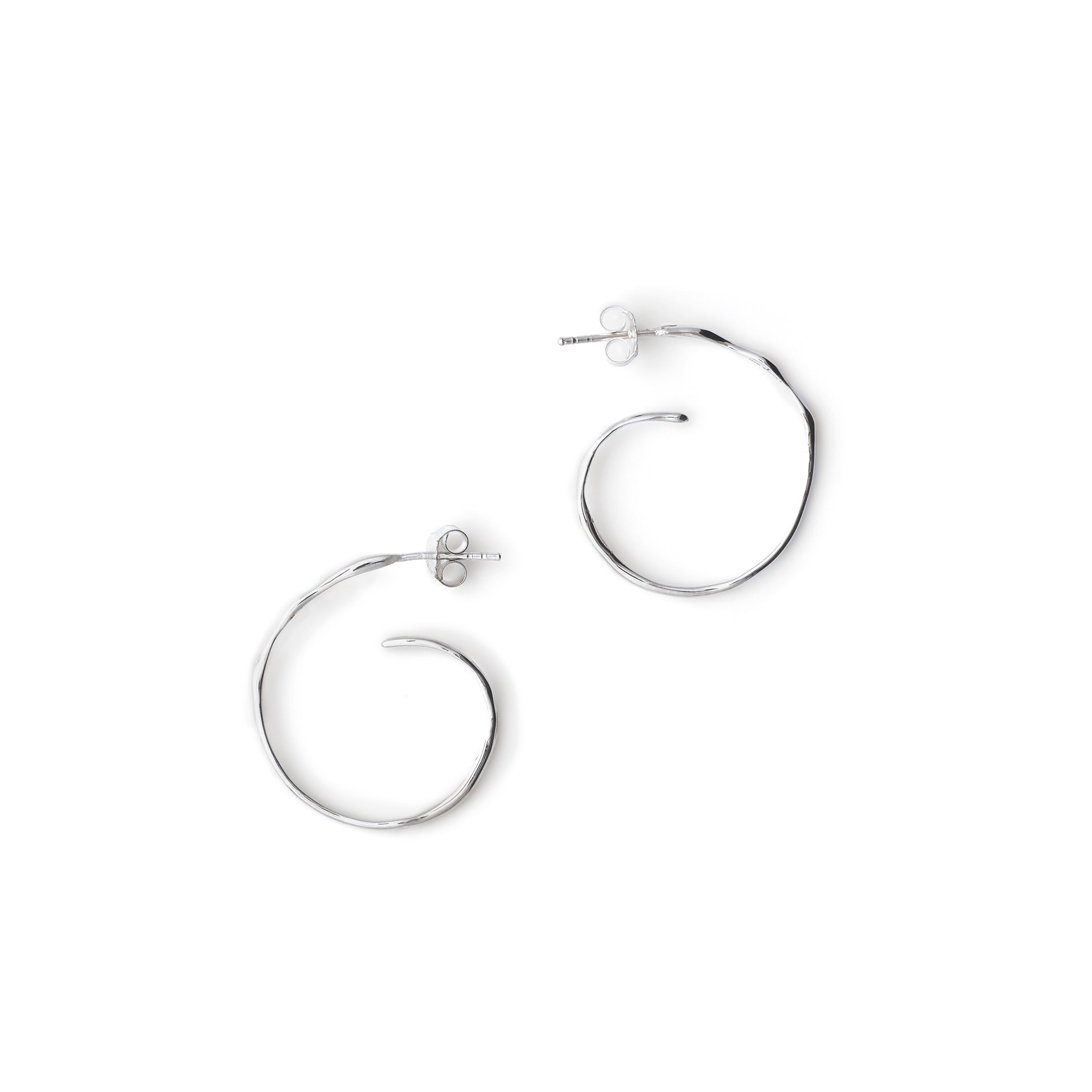Chorthip spiral hoop raindrop earrings with delicate, curved design and shiny metallic finish, hanging gracefully.