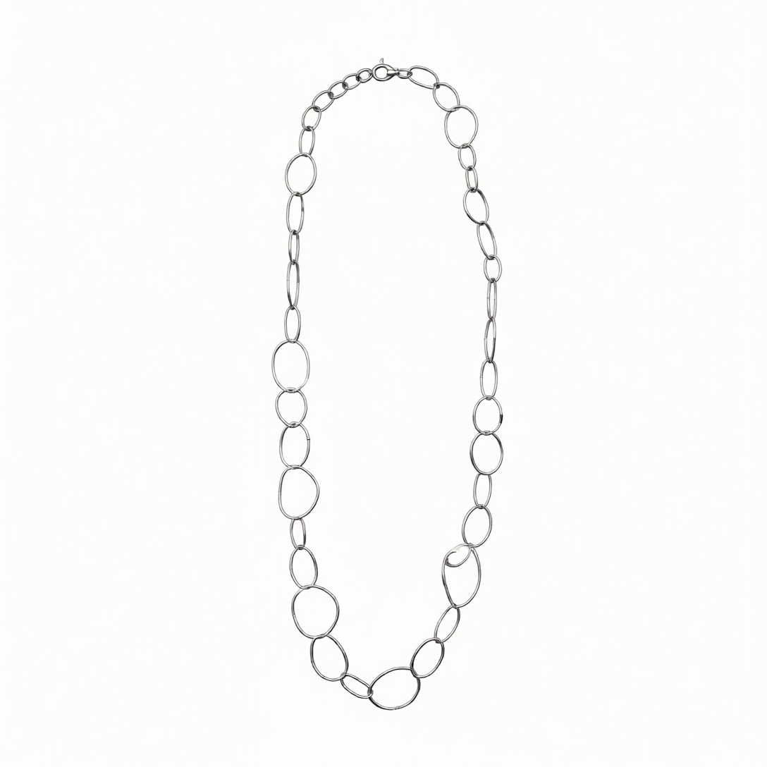 Silver URS Link Necklace by Chorthip featuring interconnected chain links and a sleek, modern design.