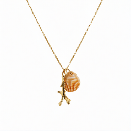 Gold coral pendant from Chorthip featuring a textured coral design on a sleek gold chain.