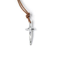 Gold cross pendant from Chorthip featuring a detailed design, hanging on a delicate chain, close-up view of the jewelry.