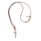 Silver Chorthip Cross Pendant with intricate design, hanging from a chain on a neutral background.