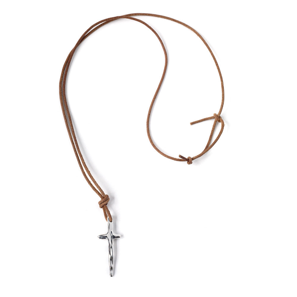 Silver Chorthip Cross Pendant with intricate design, hanging from a chain on a neutral background.