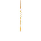 Closeup of Chorthip Helix Spiral Pendant showing its intricate metal spiral design on a sleek chain.