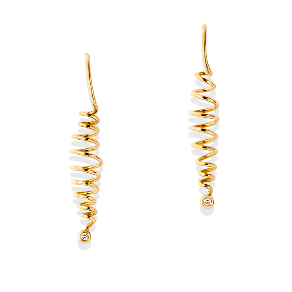 Chorthip Helix Spiral Earrings featuring sleek, twisted metal design showcasing modern jewelry style.