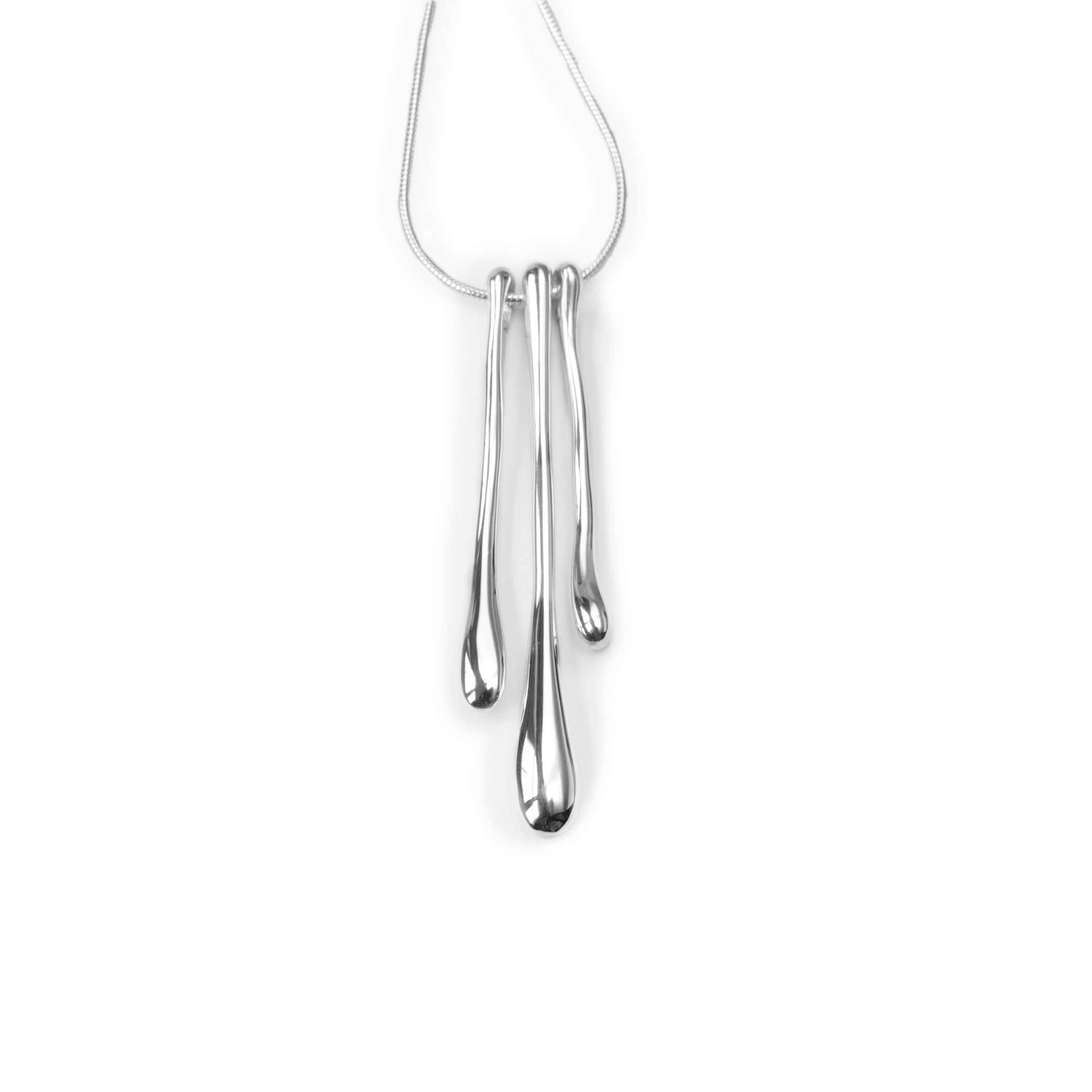 Chorthip multi raindrop pendant with multiple shiny silver droplets hanging from a delicate chain.