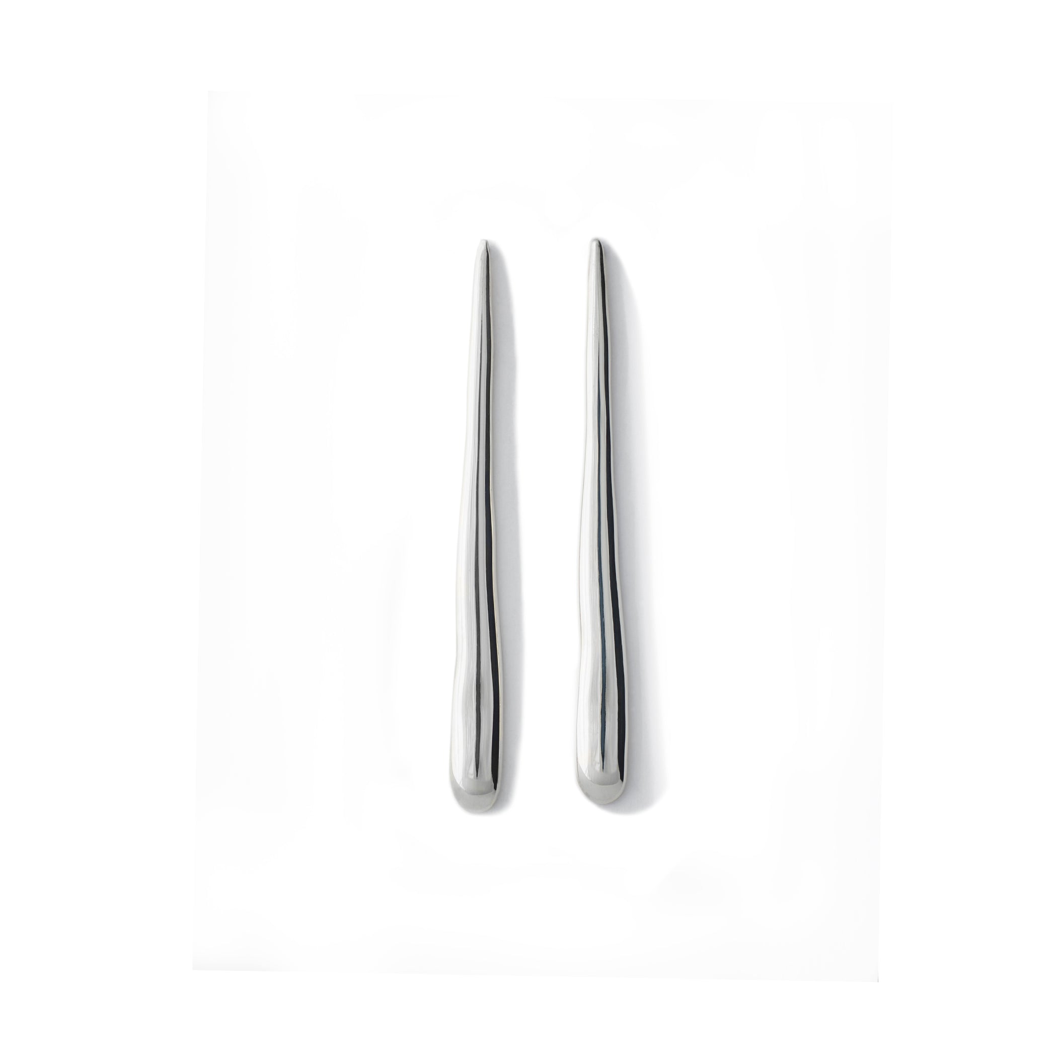 Long Raindrop Earrings by Chorthip featuring sleek, elongated drop designs with a polished finish.
