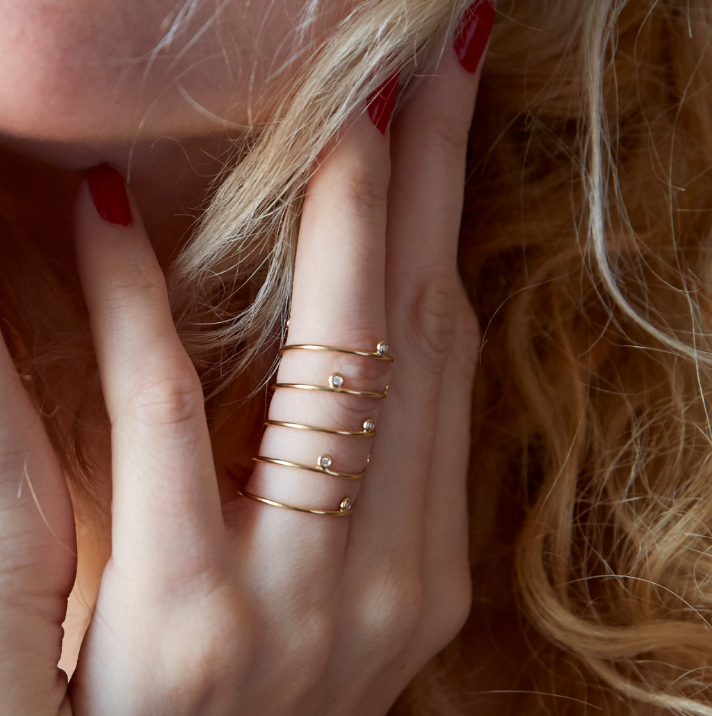 Close-up of Chorthip Helix Spiral Ring showing its intricate silver design and coiled spiral shape.