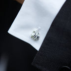 Chorthip Lava Stone cufflinks with round black volcanic stone and silver-tone setting, stylish men's accessory.