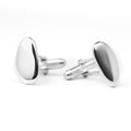 Chorthip Pebble Stone cufflinks with textured pebble design, polished silver finish, and classic round shape.