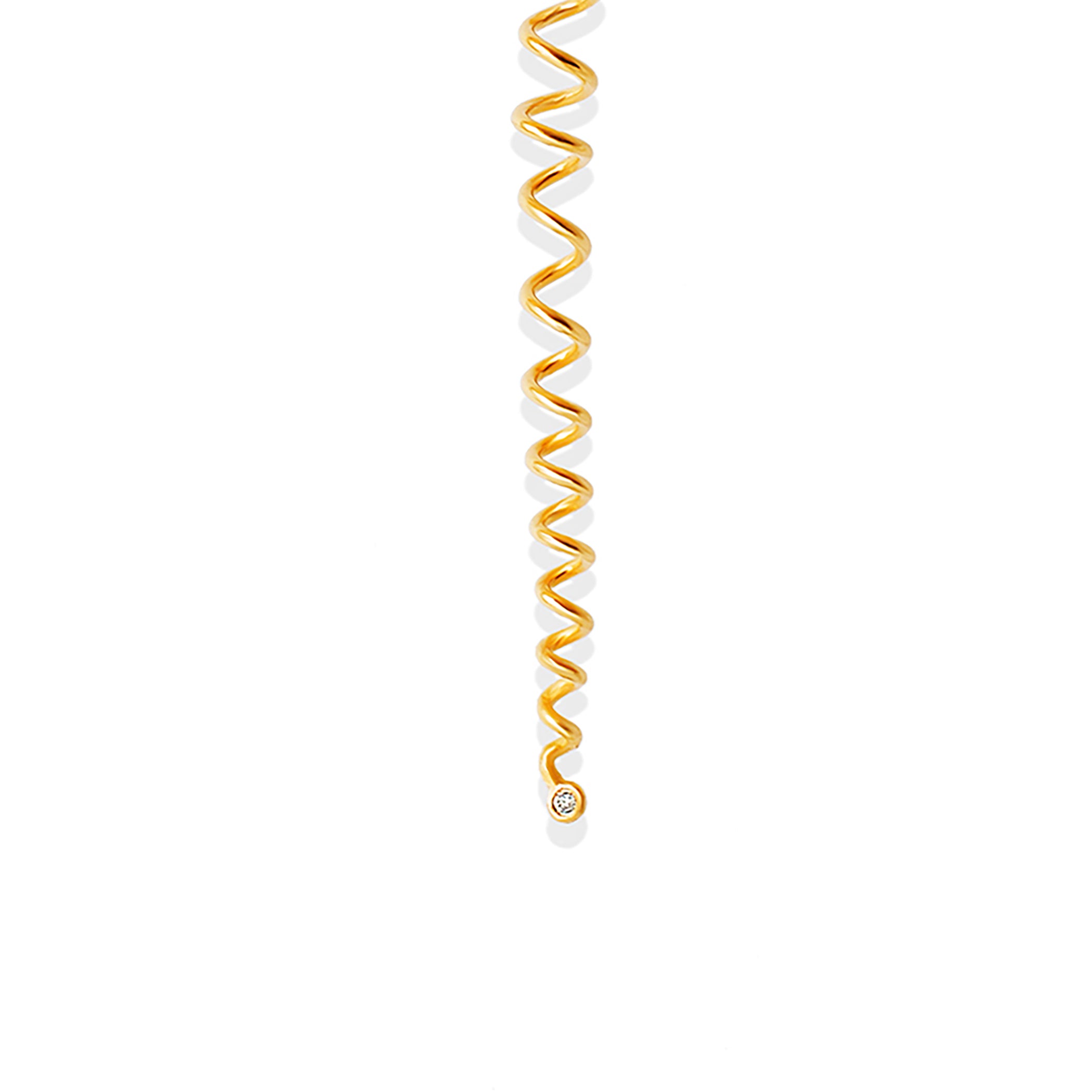 Close-up of a unicorn-shaped Helix Spiral Pendant by Chorthip, showcasing its intricate design and shiny metallic finish.