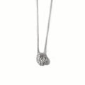 Chorthip lava stone pendant hanging on a chain, showcasing its textured, volcanic surface and dark, earthy tones.